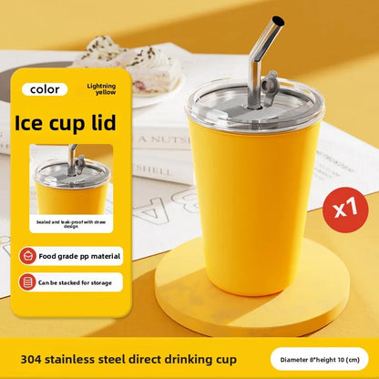 Gobelet à glace en acier inoxydable 304, 6 options de couleur, tasse à café, anti-fuite, double usage, boisson directe et paille, qualité alimentaire, empilable