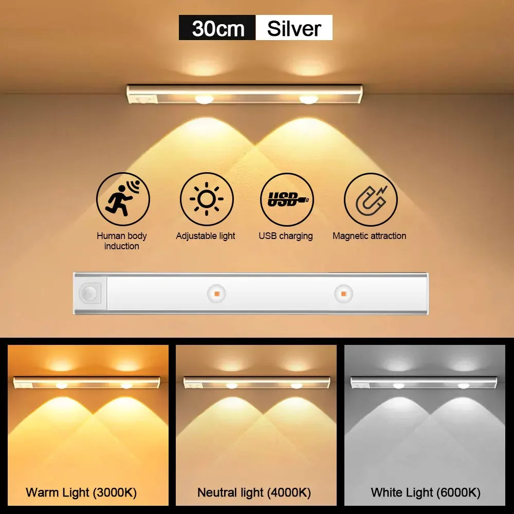 Lampe de Nuit LED Sans Fil USB à Détecteur de Mouvement pour Éclairage Sous Armoire