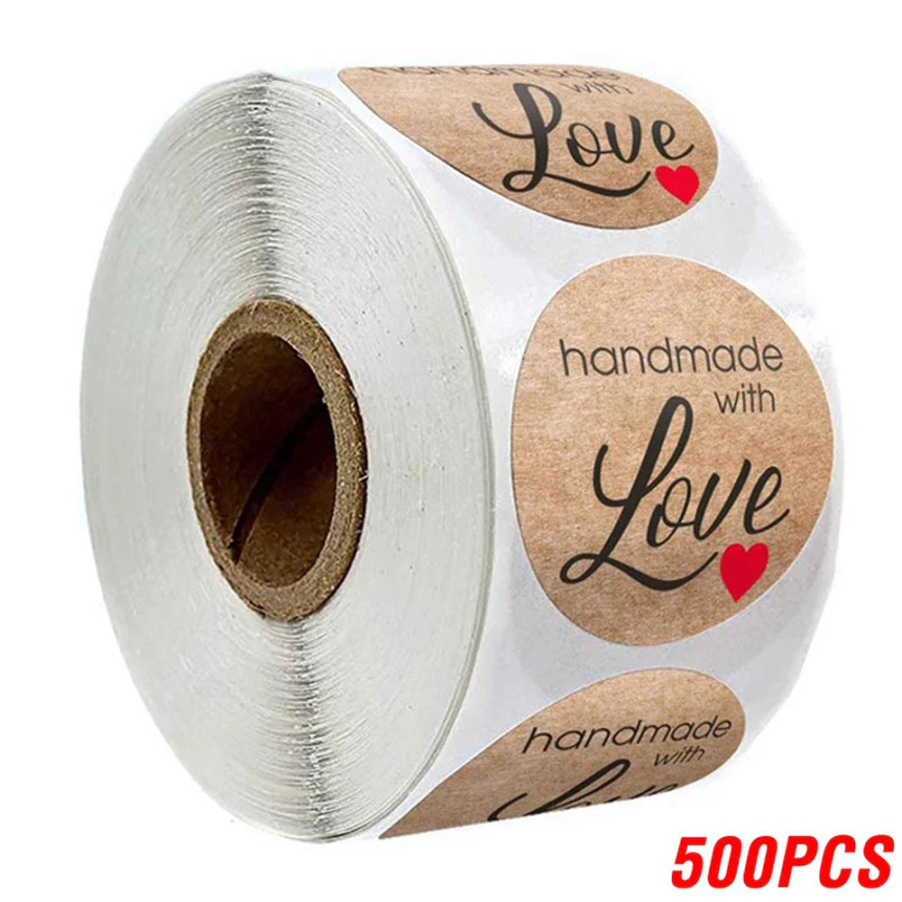 Vintage Kraft Paper Stickers | Handmade With Love Thank You Labels for Packaging and Gifts