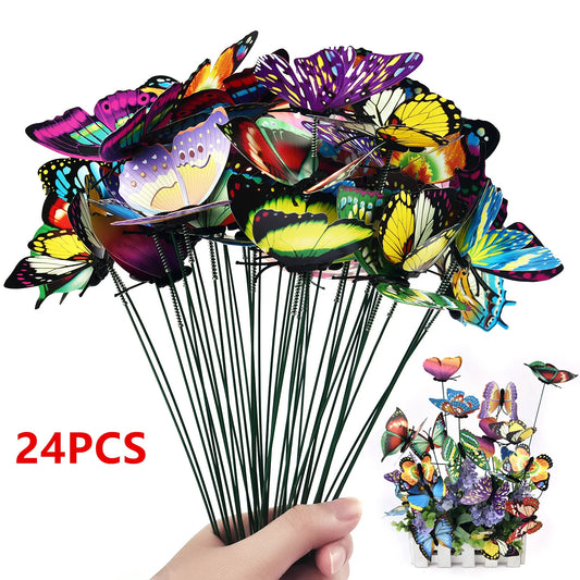 24Pcs Colorful Butterfly Garden Stakes | Outdoor Whimsical Yard Decor