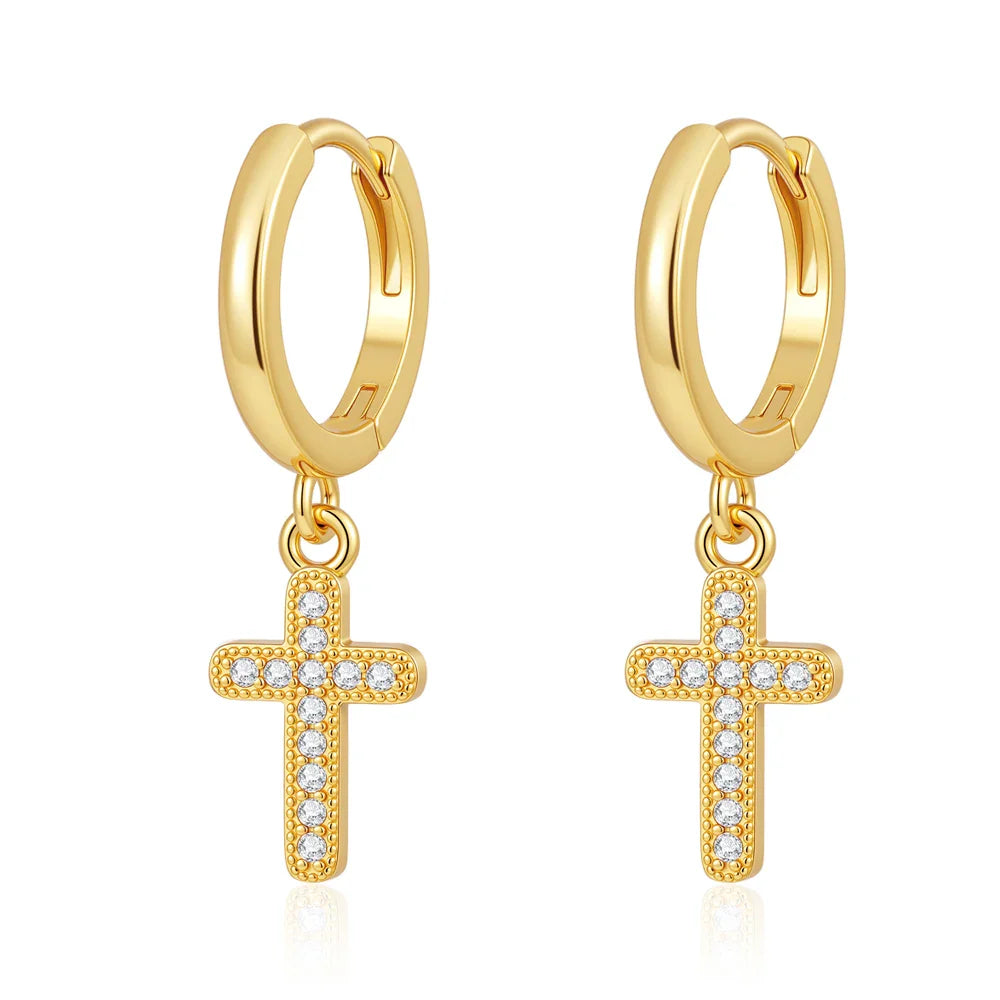 925 Sterling Silver Cross Drop Earrings | Gold Plated Fashion Jewelry for Women