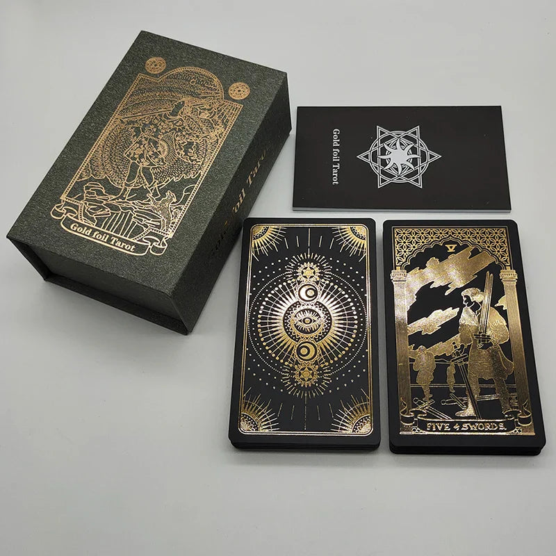 Nouvelles cartes de tarot dorées, magnifique jeu étanche, jeu de société mystère, oracle de divination coloré avec boîte cadeau