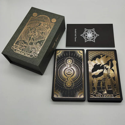 Nouvelles cartes de tarot dorées, magnifique jeu étanche, jeu de société mystère, oracle de divination coloré avec boîte cadeau