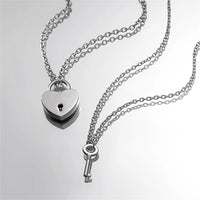 Romantic Couple Key and Heart Pendant Necklace Set | Stainless Steel Lovers Jewelry Gift