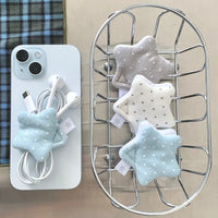 Y2k Japanese Earphone Decoration Accessories Handmade Fabric Star Wave Point Earphone Storage Bag Data Cable Organizer