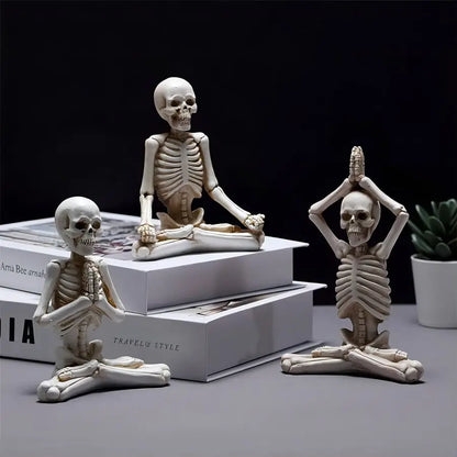 Meditation skeleton statue and yoga skeleton statue mini set resin craft ornaments halloween party decoration table gothic
