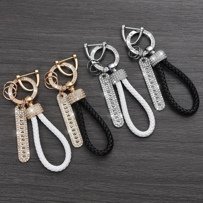 Leather Braided Keychain with Phone Number Card | Anti-Lost Car Key Holder