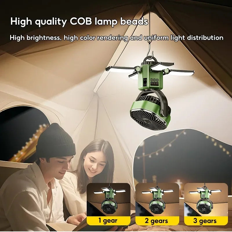 Rechargeable Camping Fan | Battery Powered Fan with 6000mAh Battery | Portable Cooling and LED Light for Outdoor Adventures