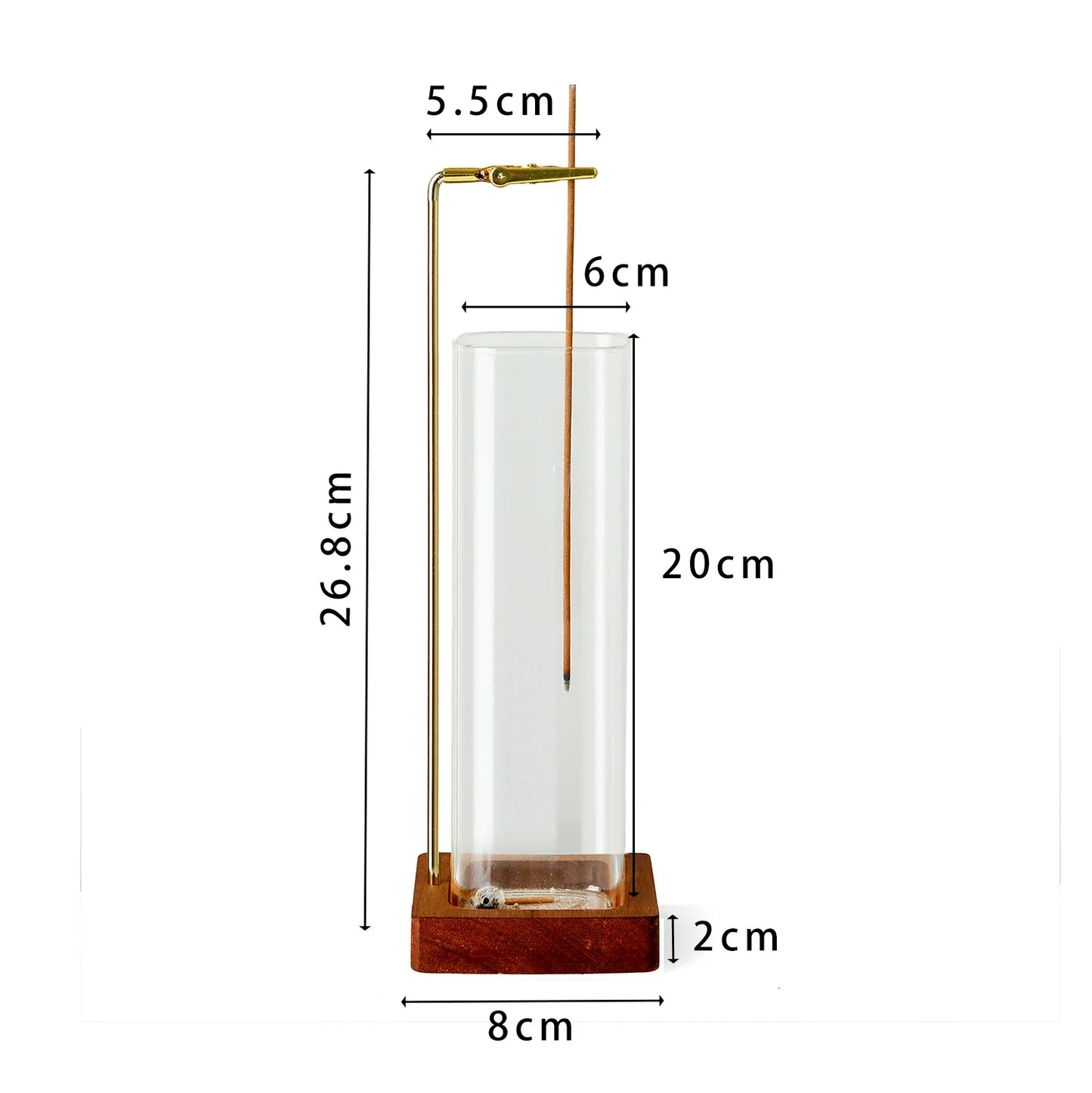 Brûleur d'encens en verre Support d'encens en bois pour bâtonnets avec cendrier en verre anti-cendres volantes pour yoga et décoration intérieure