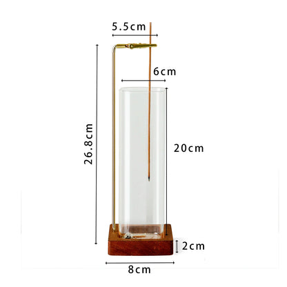Brûleur d'encens en verre Support d'encens en bois pour bâtonnets avec cendrier en verre anti-cendres volantes pour yoga et décoration intérieure