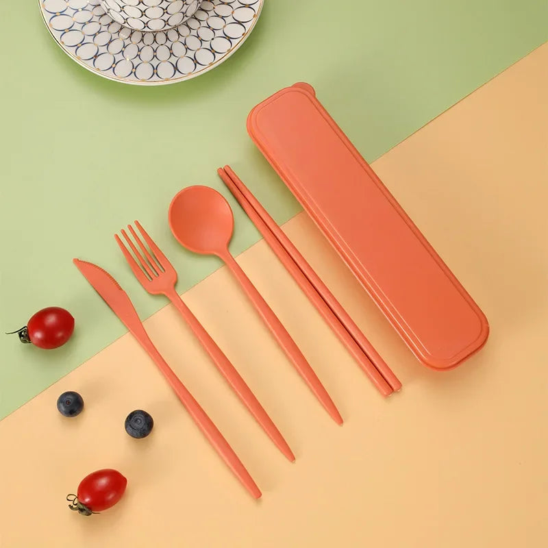 4-Piece Portable Wheat Straw Utensil Set | Eco-Friendly Reusable Cutlery