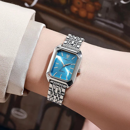 Women's Quartz Watch Rectangle Dial | Fashion Casual Steel Strap Watch