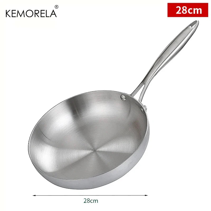 Poêle à frire en acier inoxydable 304, antiadhésive, pour la cuisson des steaks, casserole de cuisine sans revêtement pour cuisinière à gaz et cuisinière à induction