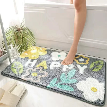VIKAMA | Tapis en imitation cachemire à motif floral frais - Antidérapant, Tapis de bain absorbant/Paillasson de salon/Tapis de sol polyvalent