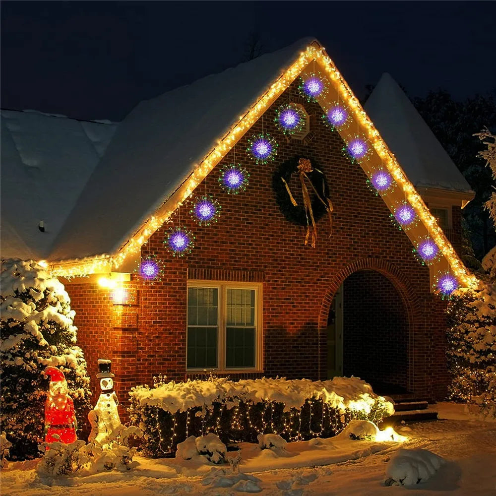 Guirlande Lumineuse LED Feux d'Artifice, Fil de Cuivre, Étoile, 8 Modes, Télécommande, Décoration Extérieure