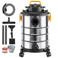 Aspirateur de chantier eau et poussière en acier inoxydable, aspiration puissante pour tapis, débris et poils d'animaux