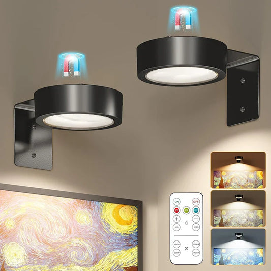Lot de 3 lampes magnétiques avec télécommande, intensité réglable, pour tableaux ou murs, à piles