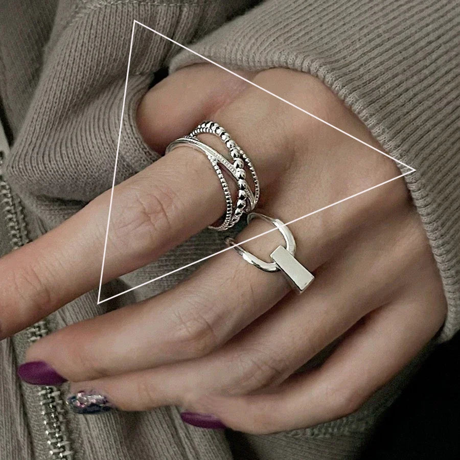 VENTFILLE 925 Sterling Silver Arched Wide Geometric Punk Ring | Asymmetric Cocktail Jewelry