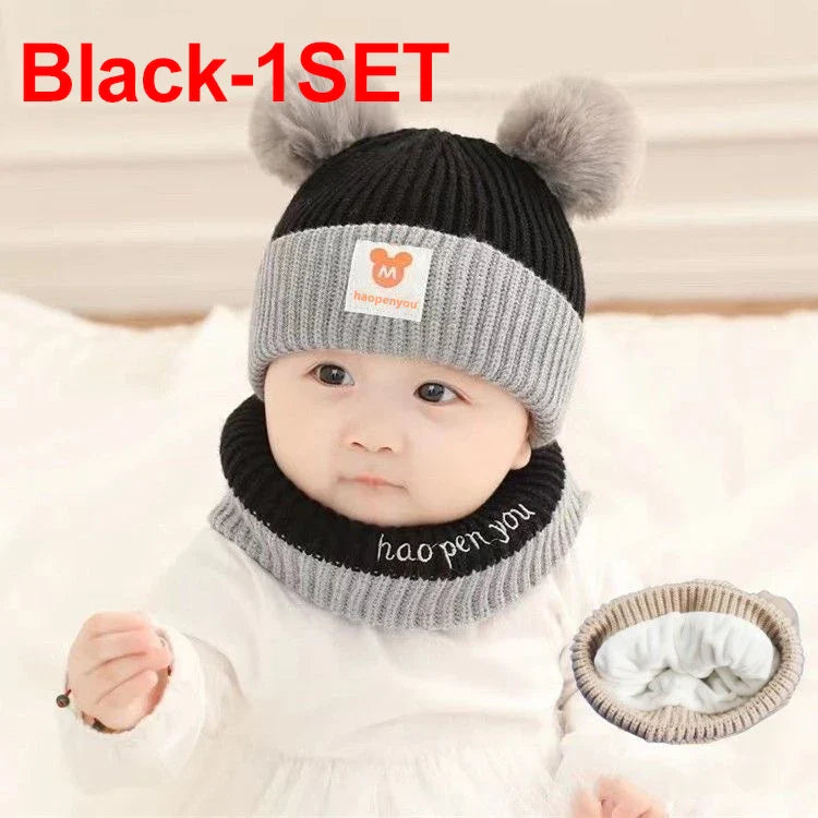 Lindos sombreros de invierno cálidos para niños y niñas, gorros de lana con dobladillo de vellón y pompón, gorros de lana sólida con protección para las orejas, gorros suaves para recién nacidos.
