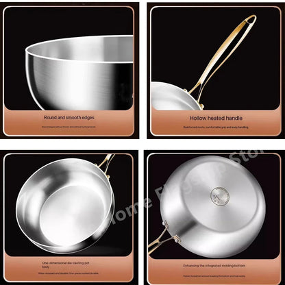 316 Stainless Steel Frying Pan Deepened Uncoated Wok NonStick Skillets Gas Stove Induction Cooker Universal Kitchen Cookware Pan
