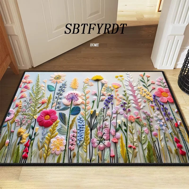 VIKAMA Beau Tapis de Sol Fleur Tapis de Porte Extérieur Tapis de Bienvenue Moelleux Tapis de Salon Doux pour Chambre à Coucher Décoration Douce pour la Maison
