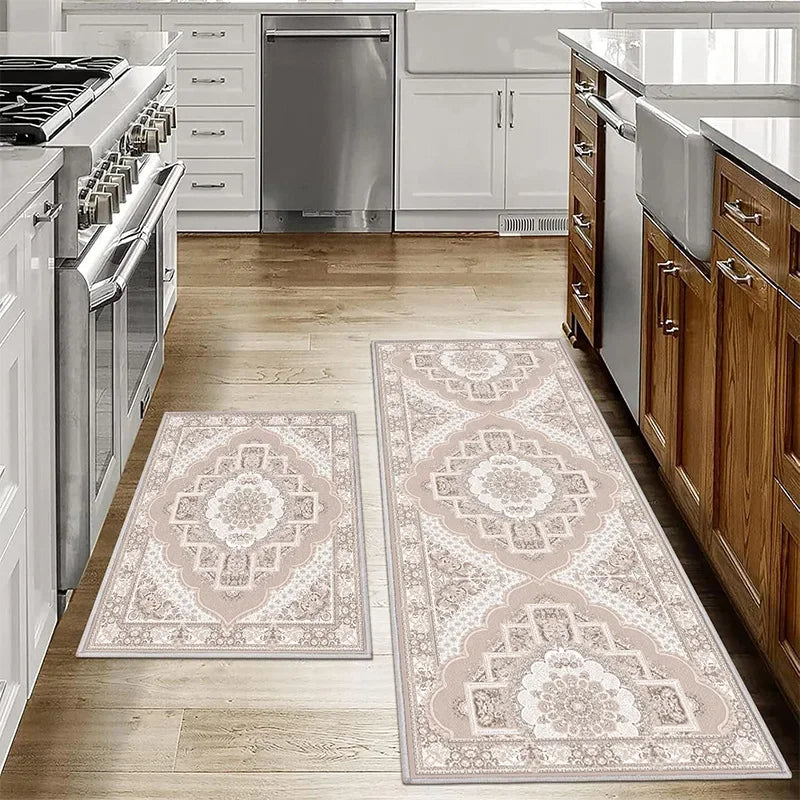VIKAMA1/2PCS Tapis de sol de cuisine bohèmes antidérapants lavables Tapis de porte de salle de bain Tapis de sol de couloir Tapis de décoration intérieure