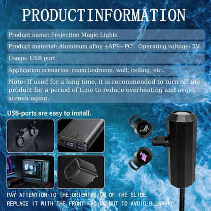 Ocean USB Projector Night Light | 8 Replaceable Lamp Sheets for Ambient Home Ceiling Lighting