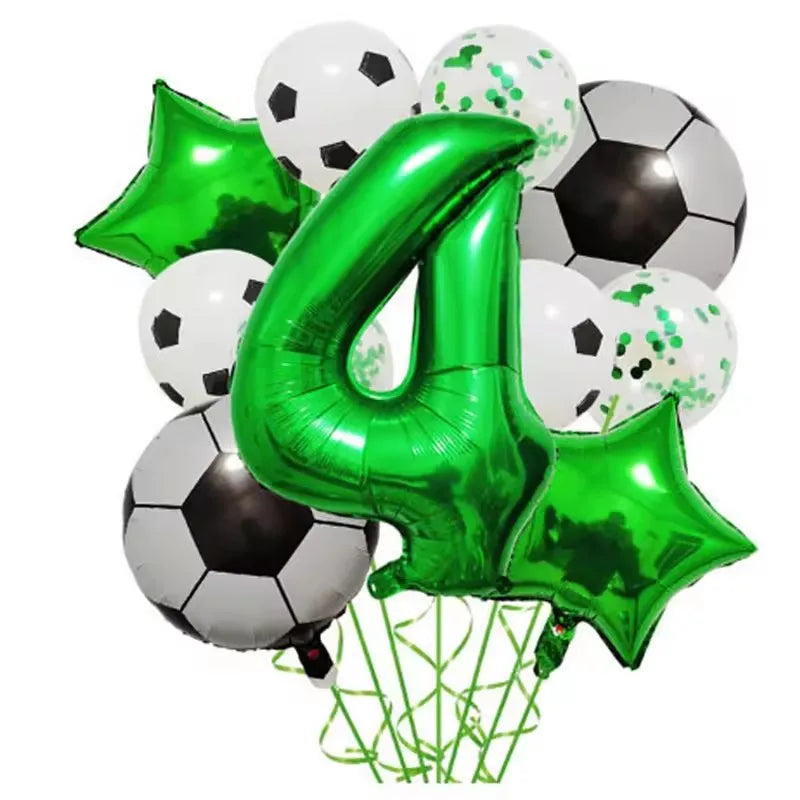 11pcs Football Foil Balloons Soccer Party Decorations | Green Number Ball Set