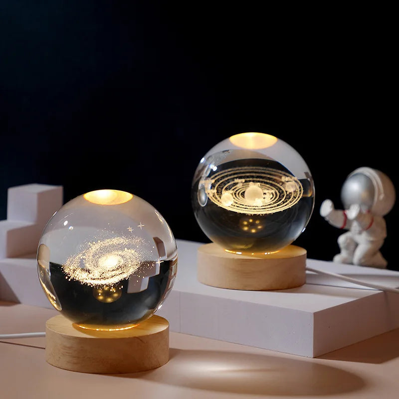 Crystal Ball Night Light USB Laser Engraved LED Lamp Gift for Bedroom Decor