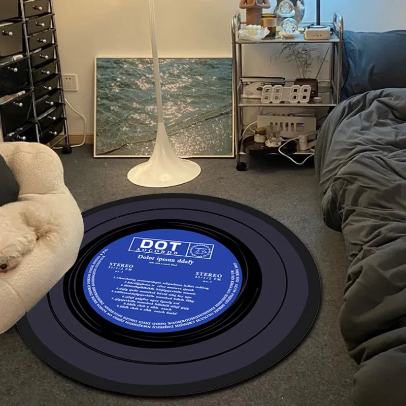 Tapis rond VIKAMA Record Music Cd Tapis de sol pour chaise de jeu Chambre décorée Salon Grande surface Tapis antidérapant