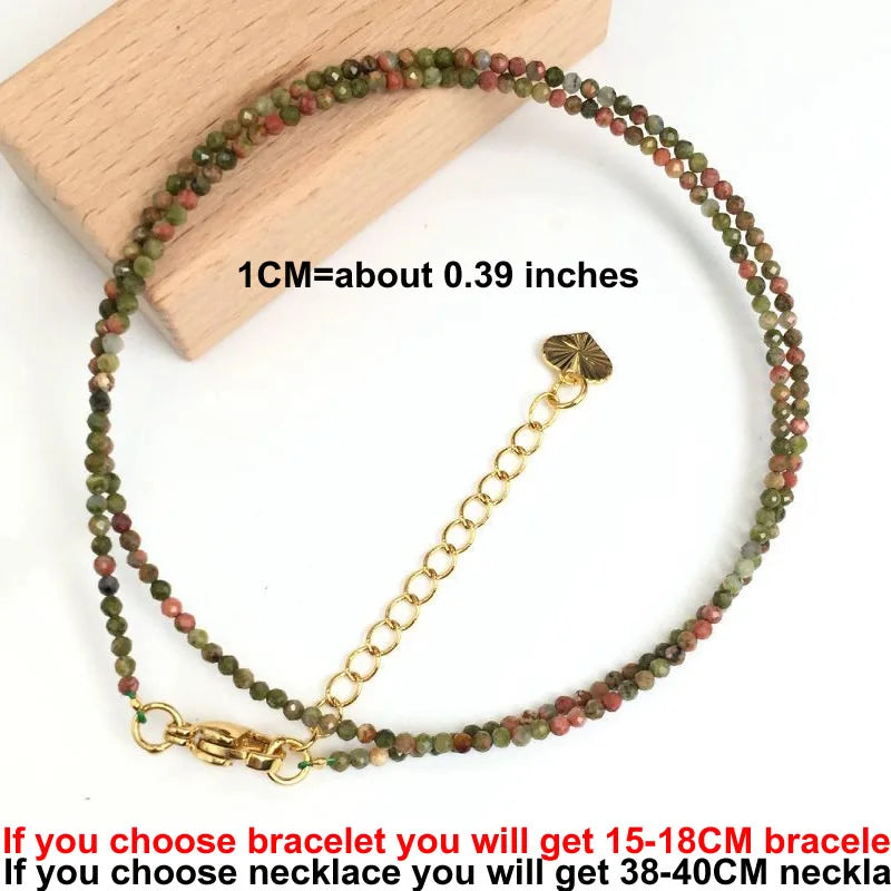 Faceted Gemstone Bead Choker Necklace and Bracelet Set | Natural Stone Jewelry for Men and Women