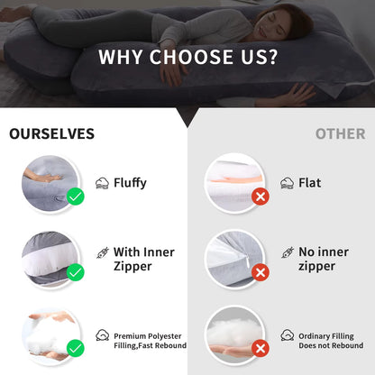 U-Shaped Full Body Pillow Side Sleeper Support Cushion 155cm Grey