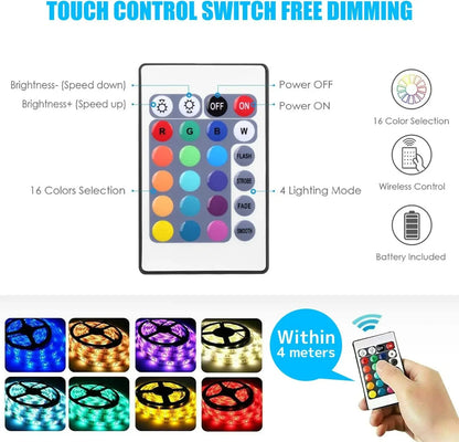 USB LED Strip Lights 2m 60 LEDs/m with Remote | RGB Backlight for Home Decor