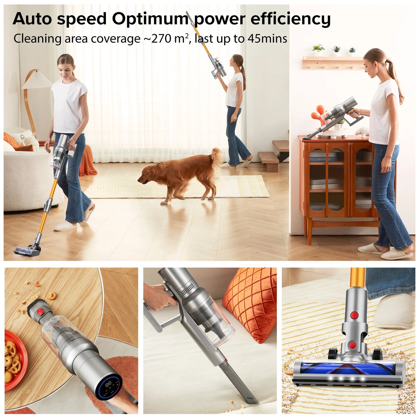 Aspirateur à main sans fil 27000Pa, capteur intelligent de vitesse automatique pour la maison