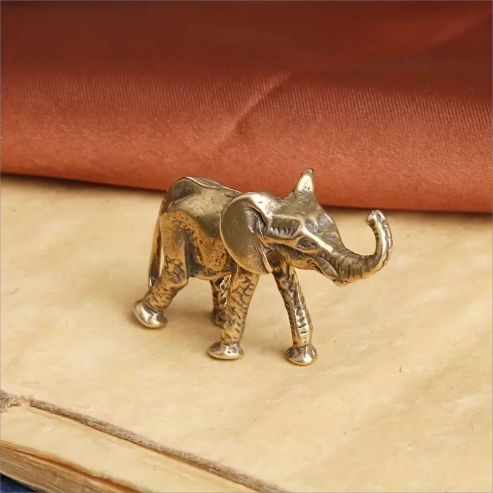 Statuette d'éléphant en laiton – Miniature animale en métal faite à la main, statue de collection, accessoire de décoration de bureau, sans électricité