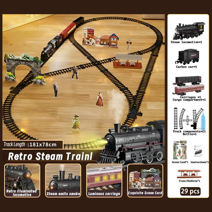 Kids Electric Train Set with Steam Smoke Lights Sounds Battery Powered
