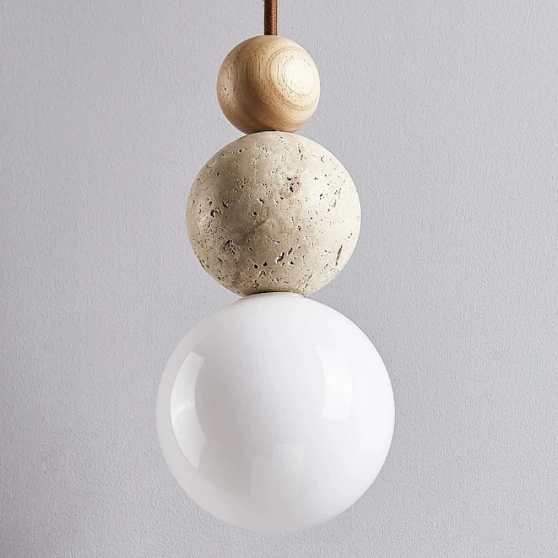 Wabi Sabi LED Pendant Light Stone Wood Modern Chandelier for Living Room