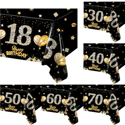 Black Birthday Plastic Tablecloth 18 30 40 50 60 Year Birthday Party Decor Kids Women Birthday Party Supplies Favors Anniversary