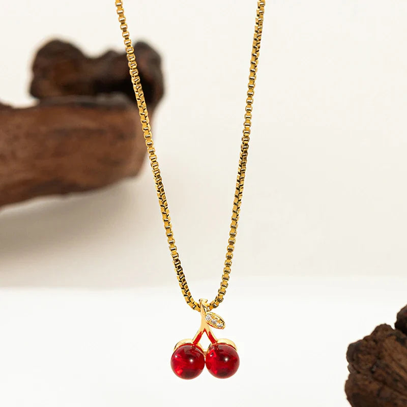 ANENJERY 316L Stainless Steel Fruit Pendant Necklace | Simple Fashion Jewelry for Women