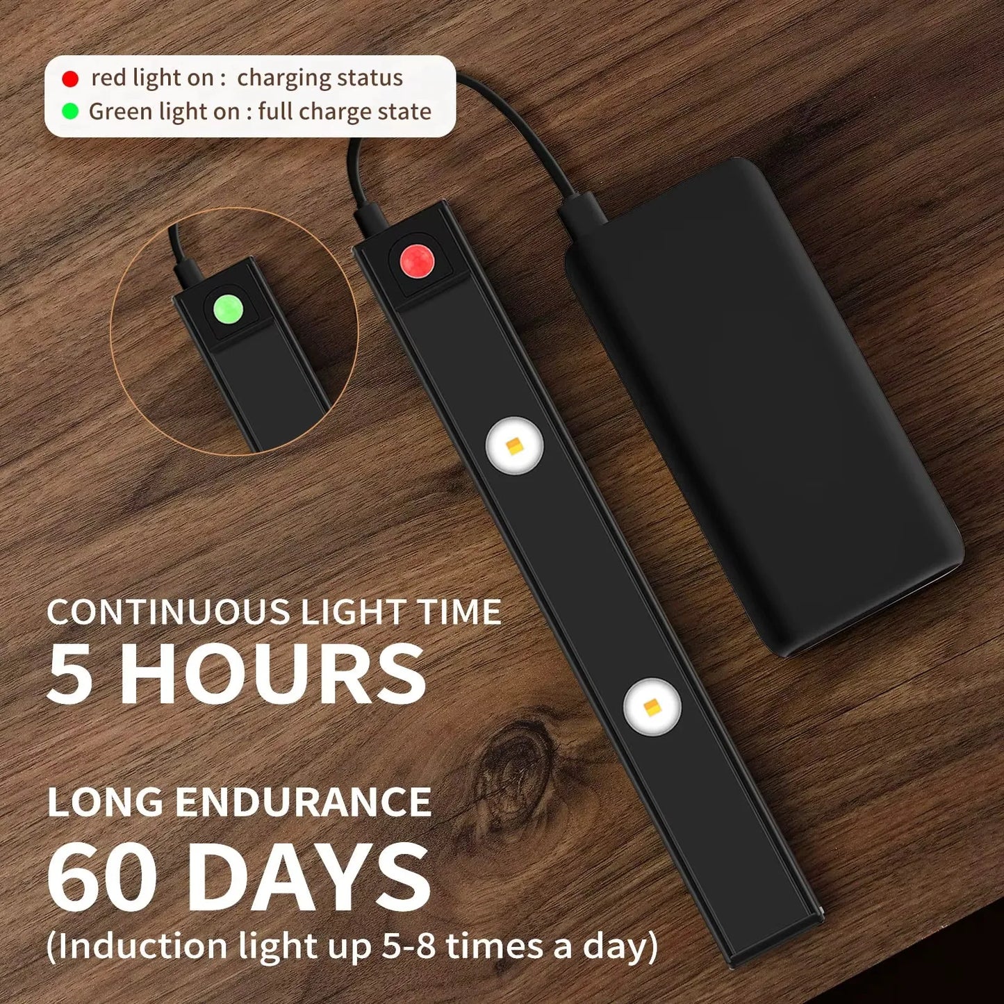 Lampe de Nuit LED Sans Fil USB à Détecteur de Mouvement pour Éclairage Sous Armoire