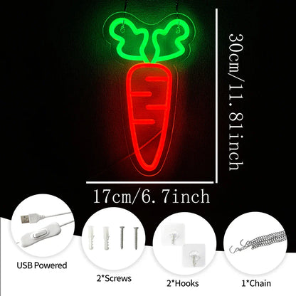 Carrot Led Neon Sign, Vegetable Wall Art Decor, Usb Powered, Used For Bedroom, Home, Restaurant, Kitchen, Bar Party Wall Lamp.