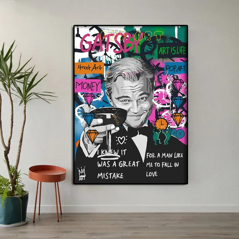 Toile murale abstraite classique Graffiti créatifs Le Grand Gatsby Impression sur toile Poster Salon Chambre Peinture décorative