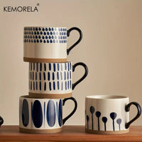 KEMORELA 1PCS Taza de cerámica nórdica de 450ML, taza de café con leche con asa, estilo retro, de gran capacidad, para avena, desayuno japonés, juego de regalo