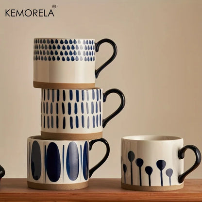 KEMORELA 1PCS Taza de cerámica nórdica de 450ML, taza de café con leche con asa, estilo retro, de gran capacidad, para avena, desayuno japonés, juego de regalo