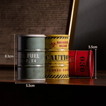 Iron Mini Oil Drum Model Chemistry Oil Drum Model Car Model Desktop Decoration Storage Box War Games Scene Model for Xmas Gifts