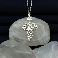 Stainless Steel Unalome Pendant Necklace | Yoga Jewelry with Lotus Flower