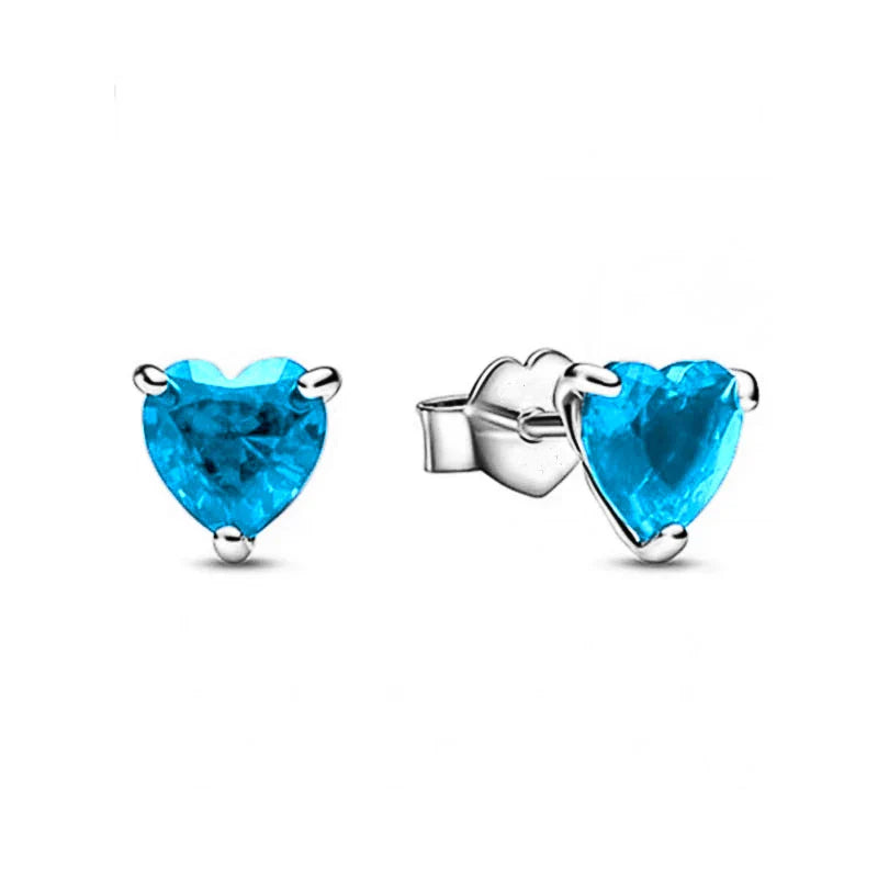 925 Silver Heart Stud Earrings | Pink Red Multi-Color Crystal Jewelry