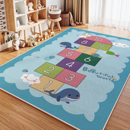 Alfombra de Pelo Cristal de VIKAMA para Habitación Infantil, Resistente a las Manchas, Lavable, para Dormitorio, Cama, Juego, Sala de Estar, Alfombra de Gateo, Decoración del Hogar