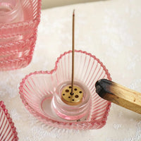 Glass Palo Santo Holder Incense Holder Heart Shaped Incense Burner with Ash Catcher Incense Stick Holder for Meditation Yoga SPA