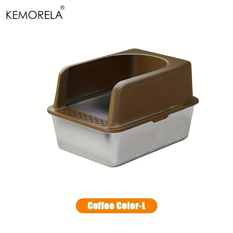 Bac à litière en acier inoxydable XL 60/50CM avec couvercle, bac à litière haut, convient aux grands et petits chats, n'absorbe pas les odeurs
